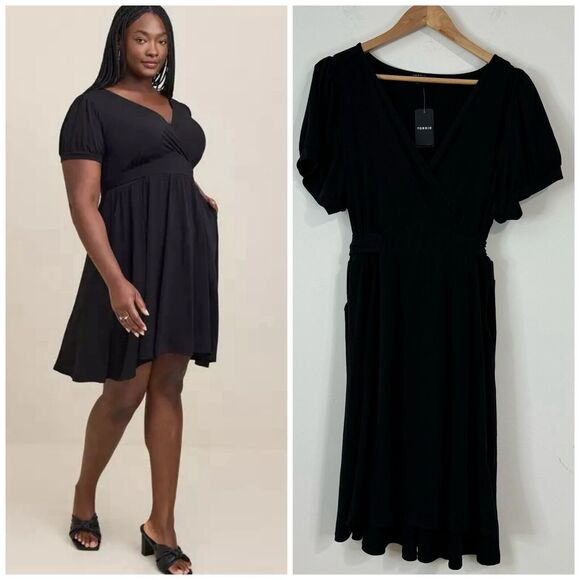 NWT Torrid Mini Studio Knit Surplice Dress Size 3X 22-24 Deep Black - Picture 1 of 12